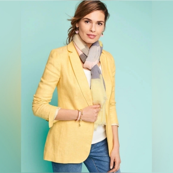 Talbots classic yellow linen Office Career Work Business Woman blazer 3XP - Picture 1 of 12